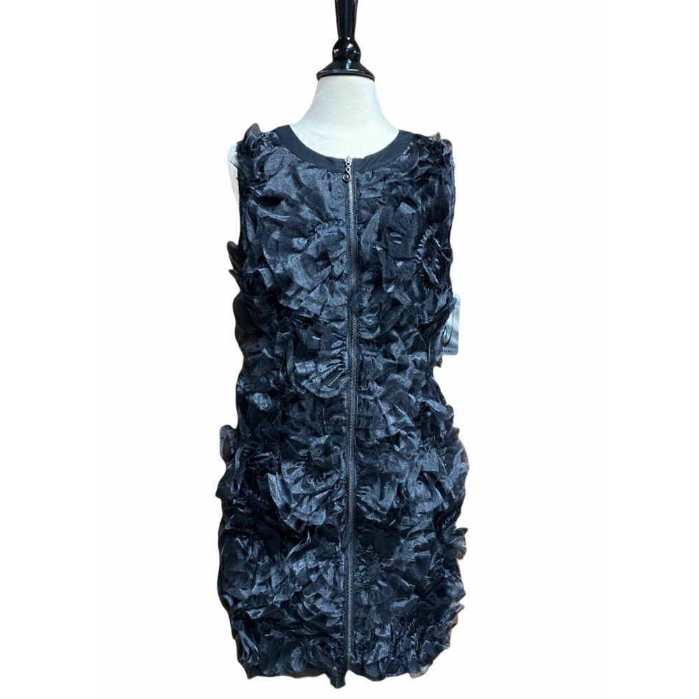 Samuel 2 Black Rosette Front Zip Sleeveless Dress Size Medium NWT